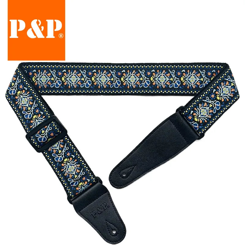 Guitar Strap Embroidered Belt Adjustable Jacquard Band Cotton Leather