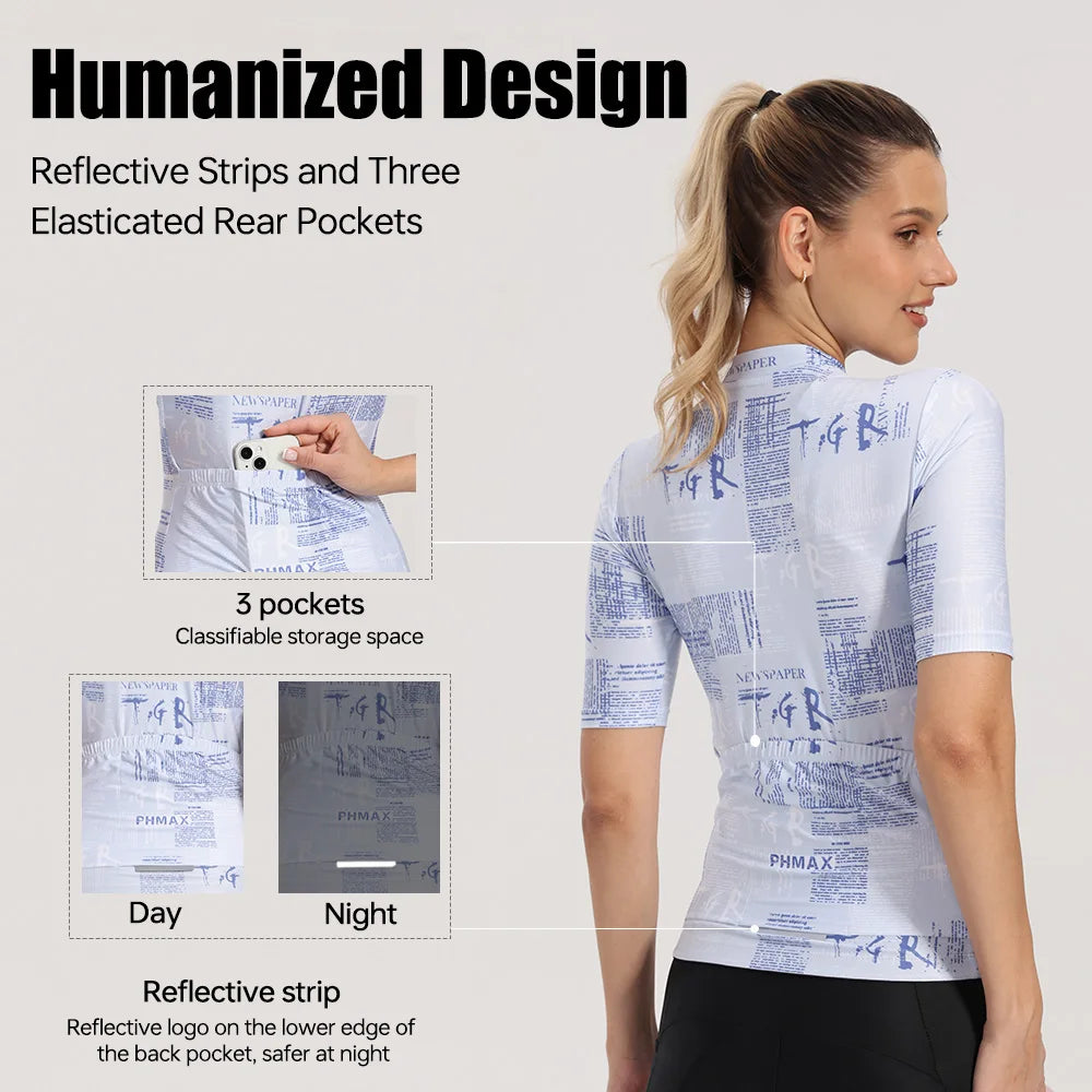 PHMAX Women's Cycling Jersey Short Sleeve Quick Dry 3 Pockets