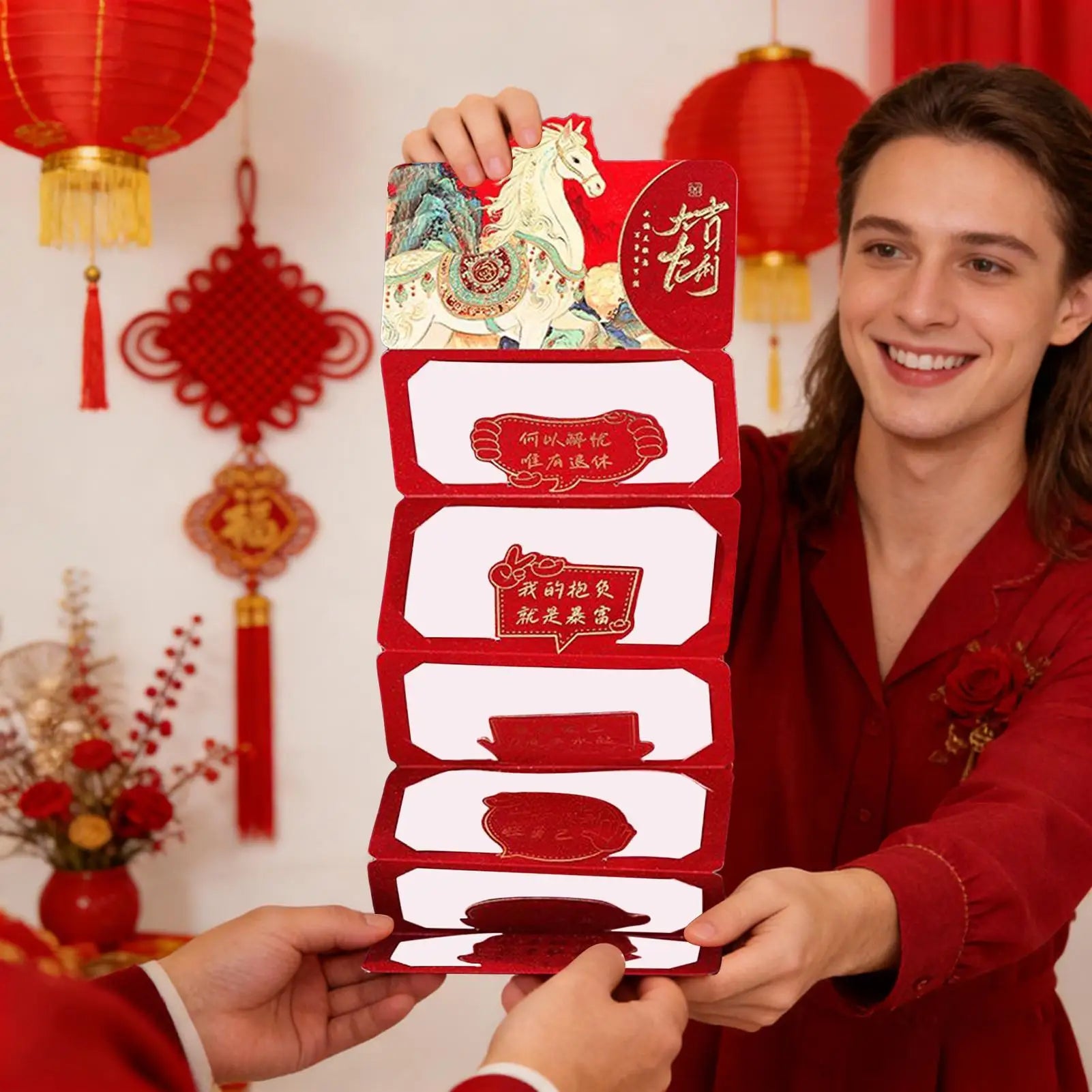 Red Envelopes Cartoon Traditional Foldable Home Decors New Year Red Envelopes For Family Friends Children Son Daughter Women Peaceful Pleasures Health and Wellness