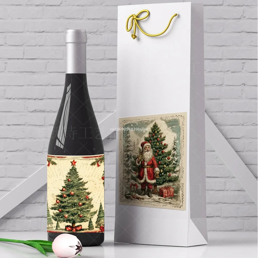 9pcs Merry Christmas Wine Bottle Label Wraps Stickers Xmas Party Decoration New Year Navidad Gifts DIY Sealing Stickers Supplies Peaceful Pleasures Health and Wellness