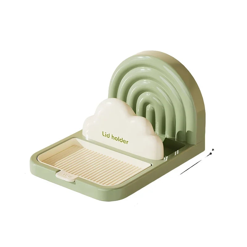 Rainbow Suction Cup Pot Cover Racks Household Kitchen Storage Racks Desktop Spatula Rack Storage Artifact Pot Cover Holder Racks Peaceful Pleasures Health and Wellness green