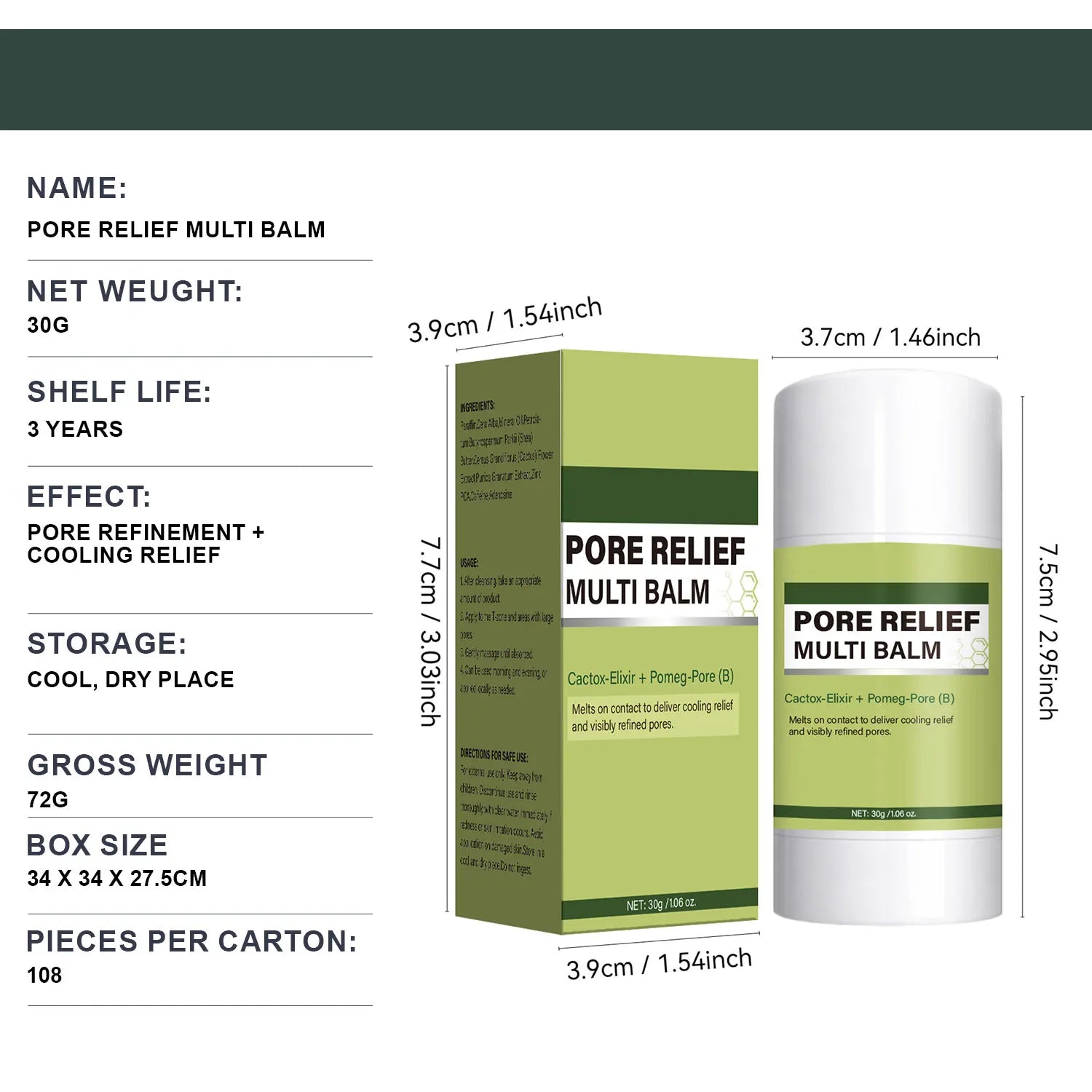 Pore Relief Multi Balm Stick,Cooling & De-Puffing Face Balm for Enlarged Pores Pore Minimizing with Cactus Extract, Skin Care Peaceful Pleasures Health and Wellness