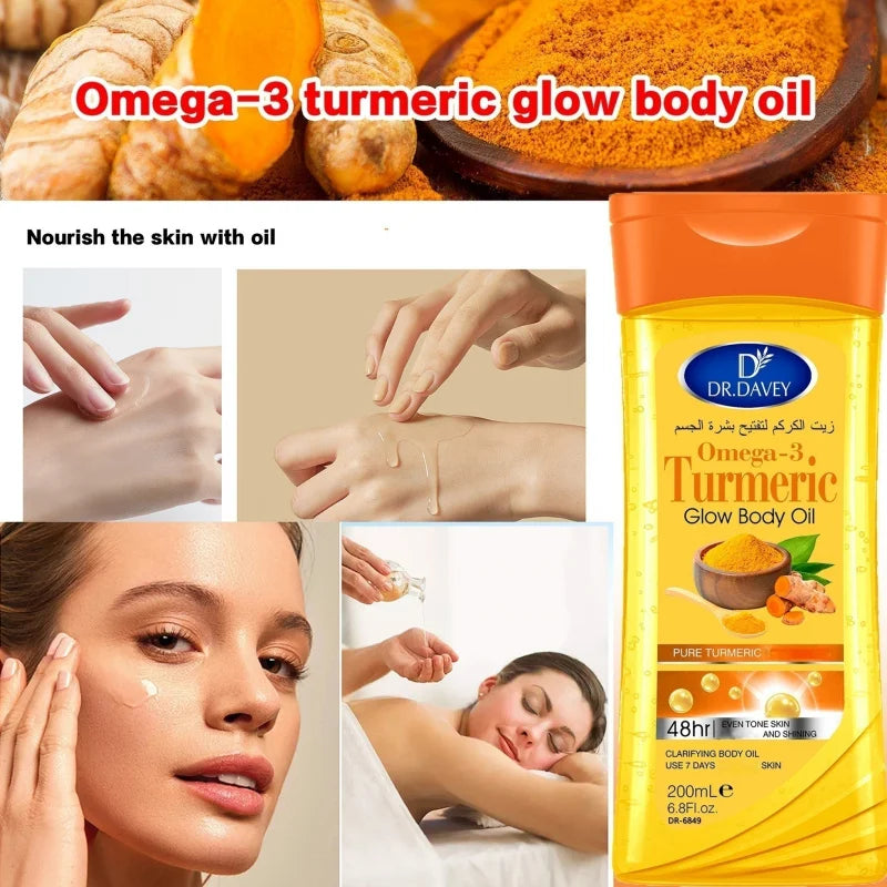 2pcs 200ml Turmeric Omega-3 Glow Body Oil Body Skin Care Oil Moisturizing and Hydrating Care Suitable for All Seasons Body Face Peaceful Pleasures Health and Wellness