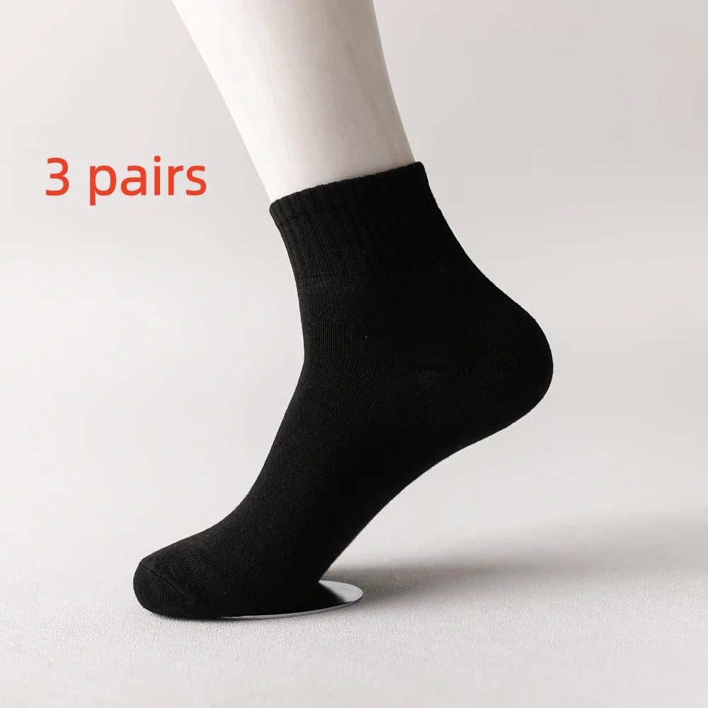 10 Pairs of Men's Mid-Calf Socks Cotton Socks for All Seasons, Solid Color and Versatile Peaceful Pleasures Health and Wellness 3 Black One Size