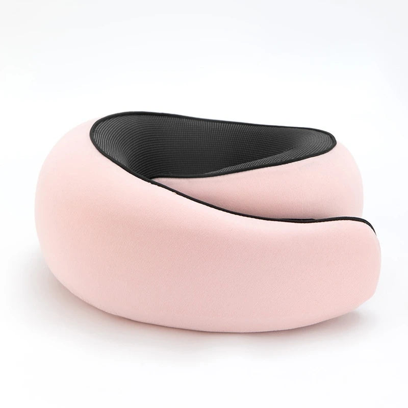 High-Density Memory Foam Neck Travel Pillow 360° Surround Support Ergonomic Design for Airplane Travel Comfort Peaceful Pleasures Health and Wellness Neck Pillow Pink