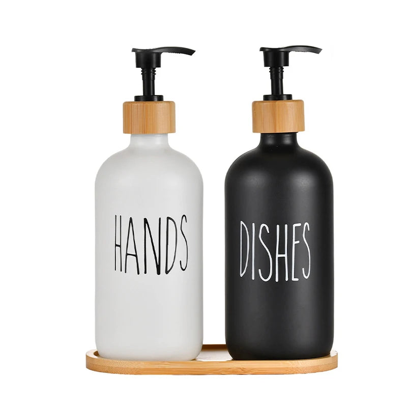 Soap Dispenser Set, Contains Hand and Dish Soap Dispenser, Suitable for Kitchen Decor, Suitable for Kitchen Decor Peaceful Pleasures Health and Wellness White and Black