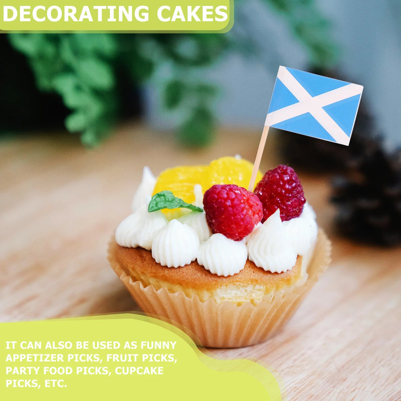 100Pcs Scotland Flag Wooden Toothpicks Cupcake Toppers Food Picks National Flag Toothpick for Cake Party Festival Decor Peaceful Pleasures Health and Wellness