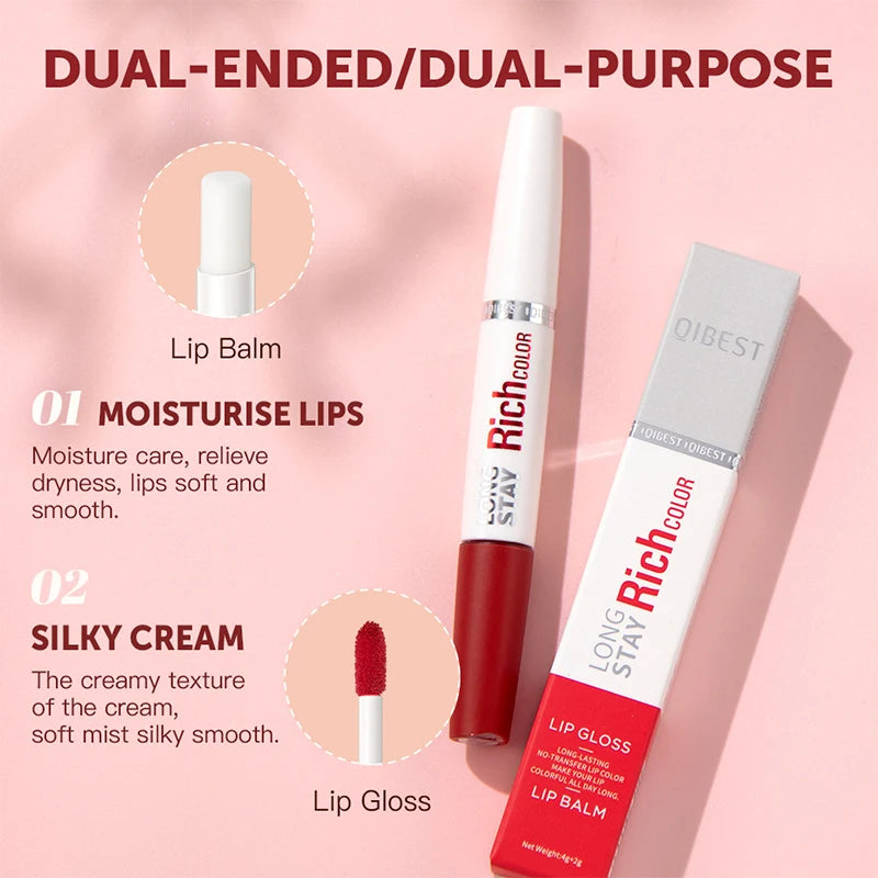 Double-ended Lip Glaze & Lip Balm Matte Misty Surface Non-stick Cup Non-fading Transparent Lip Gloss With Mirror Water Light Fee Peaceful Pleasures Health and Wellness