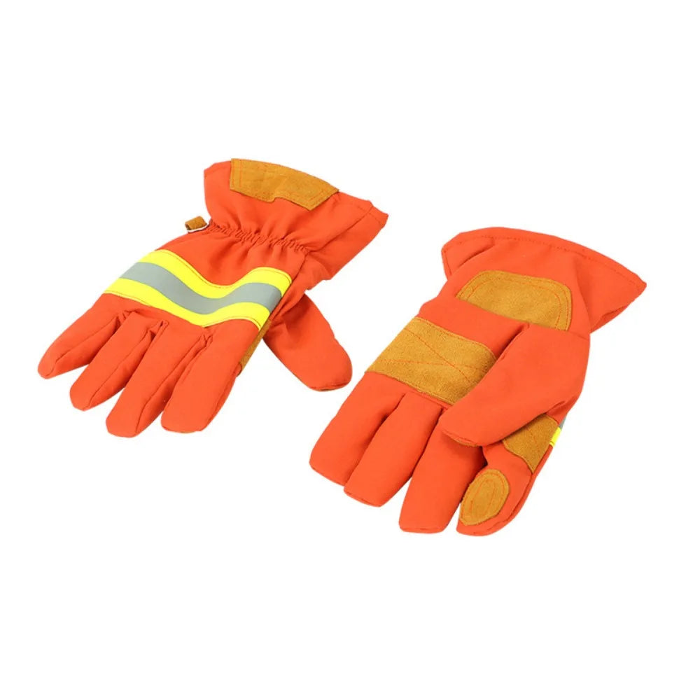 Thicken Firefighter Training Gloves Reflective Strap Orange Flame Retardant Gloves Heat Resistant Wear-Resistance Peaceful Pleasures Health and Wellness Orange