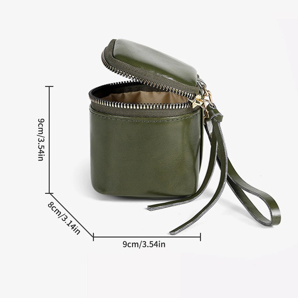 Leather Square Storage Bag Portable Hanging Zero Wallet Mini Makeup Bag Coin Holder Headphone Organizer Travel Essential Peaceful Pleasures Health and Wellness