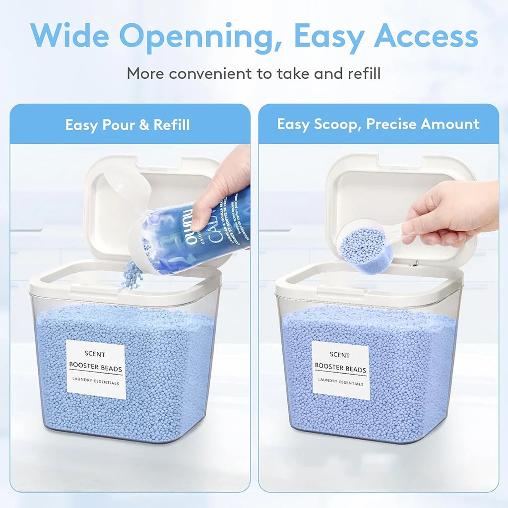 Laundry Pods Container with Pop-Up Lid – Square PS Storage Box for Dryer Sheets, Washing Powder & Scent Boosters