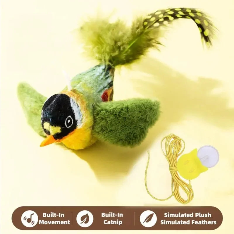 Bird Sound Cat Toy – Elastic Rope Squeaky Interactive Toy Interactive Cat Toy Peaceful Pleasures Health and Wellness green