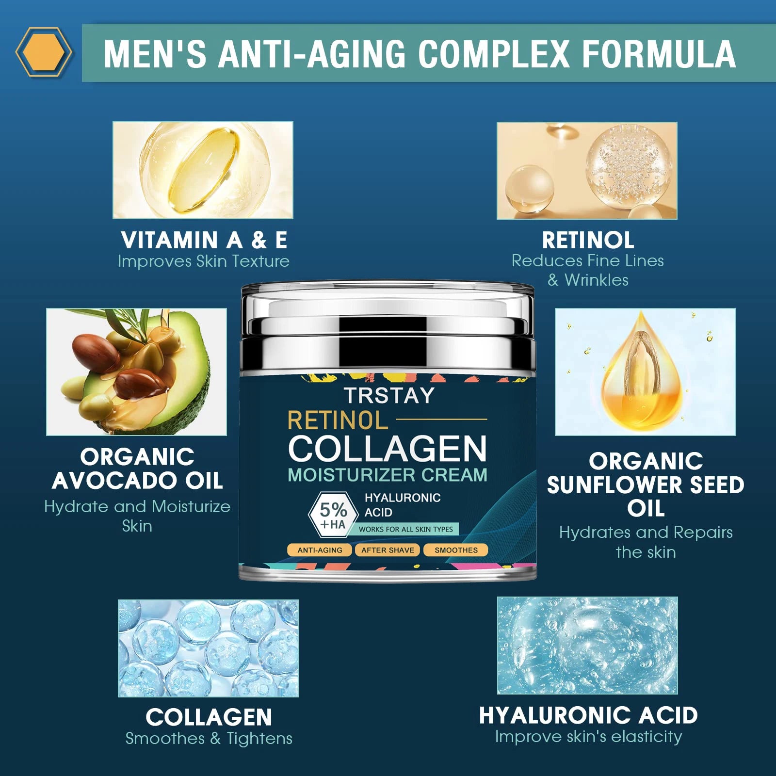 Mens Face Moisturizer Cream, Face Collagen Cream with Hyaluronic Acid Day and Night Nourishing and Moisturizing for Man (50ml 1. Peaceful Pleasures Health and Wellness