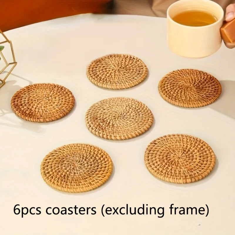 Handcrafted Rattan Bamboo Coaster Set | Heat-Resistant Pot Mat