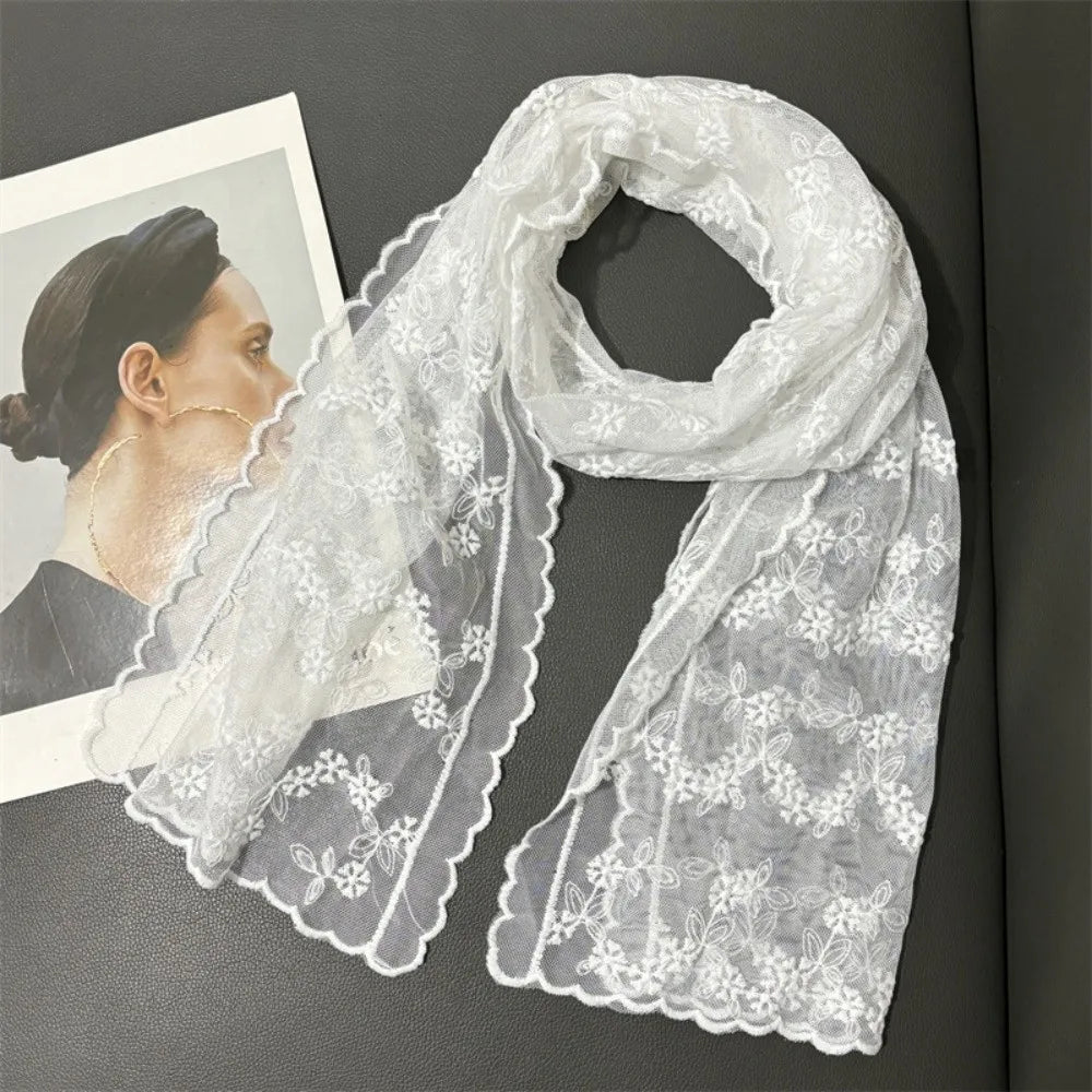 Retro Floral Lace Scarf – Breathable Mesh Shawl for Women