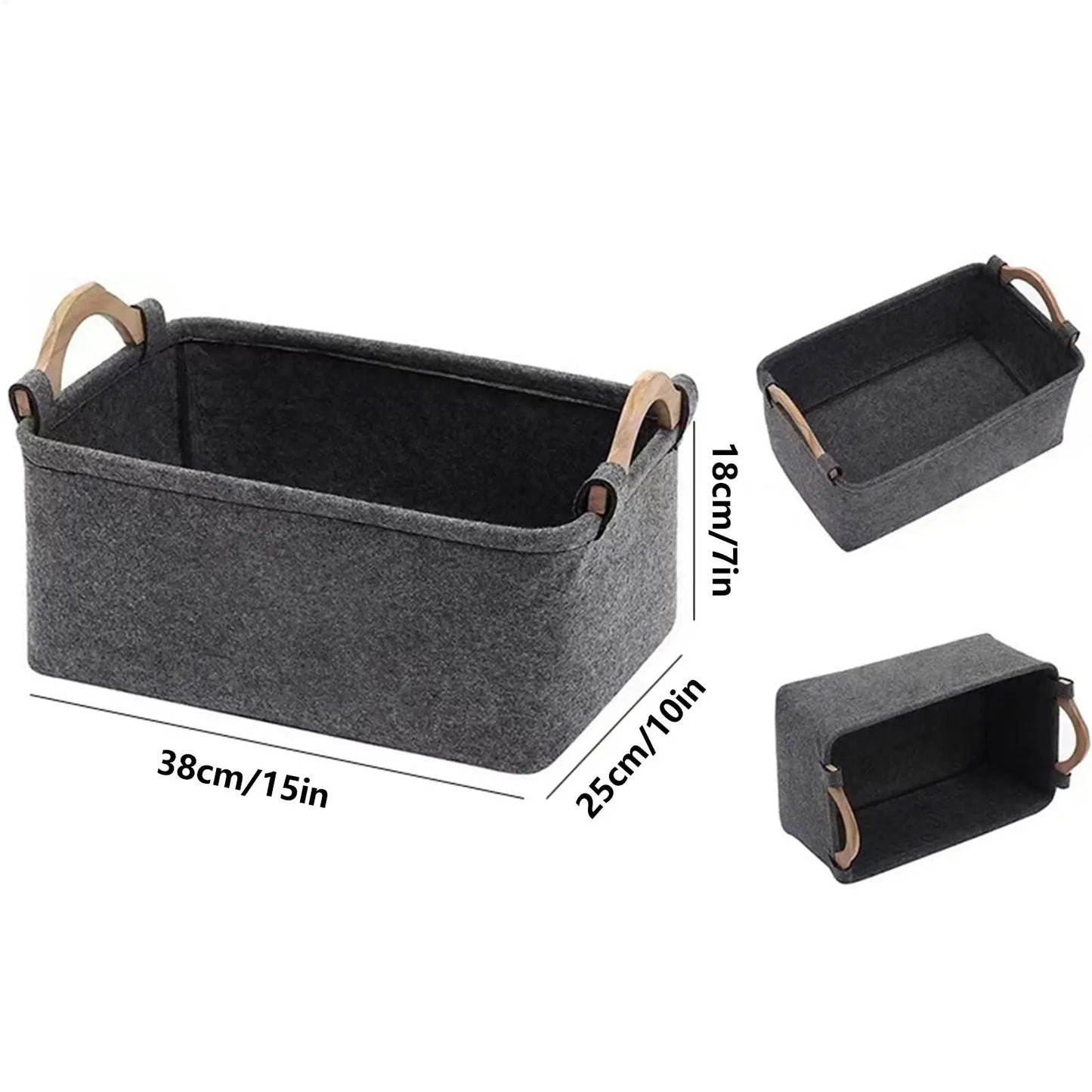 Felt Foldable Dog Toy Basket with Wooden Handle | Pet Storage