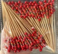 Party Banquet Celebration Festival Fruit Fork Disposable Bamboo Dessert Cake Fork Pastry Decoration Bamboo Sticks Cocktail Fork Peaceful Pleasures Health and Wellness Red 100pcs