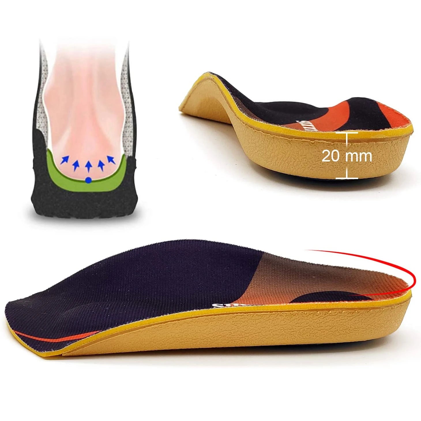 Relieve Foot Pain with RooRuns 3/4 Orthotic Arch Support Shoe Inserts Heel Pads With Metatarsal Pads For Men And Women. Peaceful Pleasures Health and Wellness