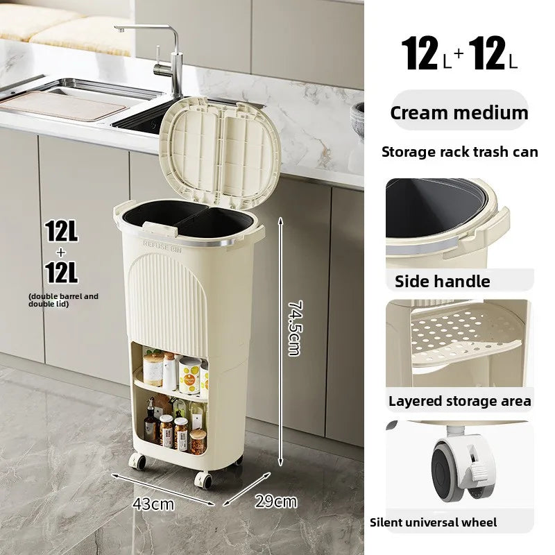 Double-Layer Large Capacity Japanese-Style Kitchen Trash Bin Dry-Waste Separation Organizer Rack Space-Saving Storage Solution Peaceful Pleasures Health and Wellness 2 Layer C