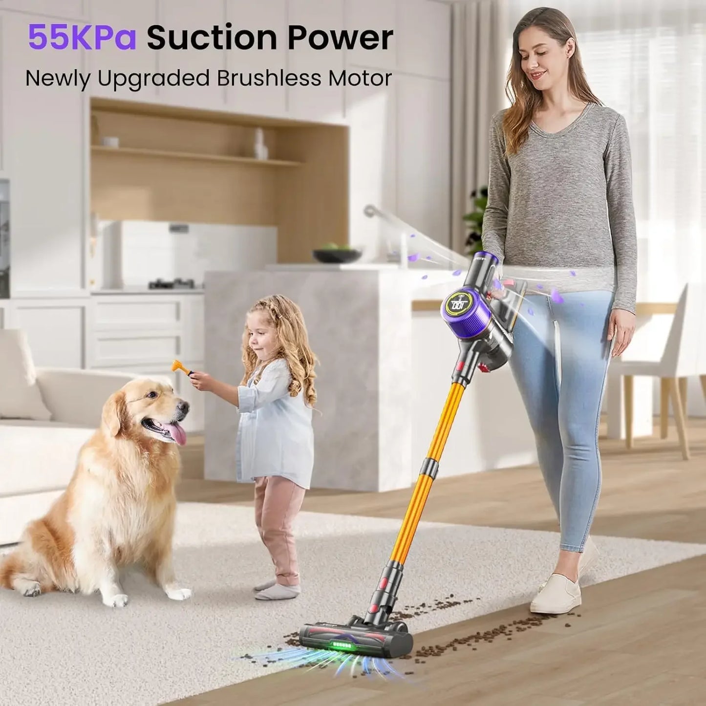 Powerful Cordless Vacuum Cleaner with 70 Min Runtime, Touchscreen & Anti-Tangle Brush for Home Floors and Pet Hair Peaceful Pleasures Health and Wellness