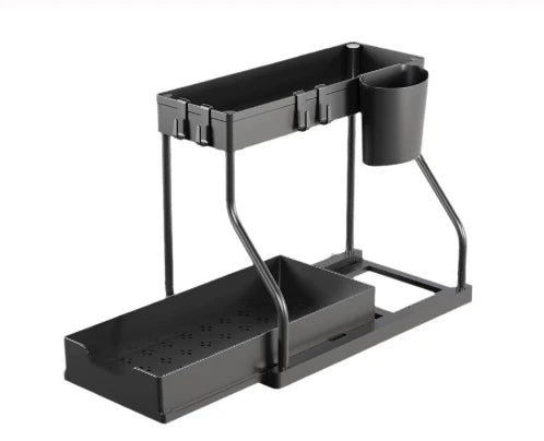 Under Sink Pull-Out Organizer with Hooks, Shelf & Spice Rack