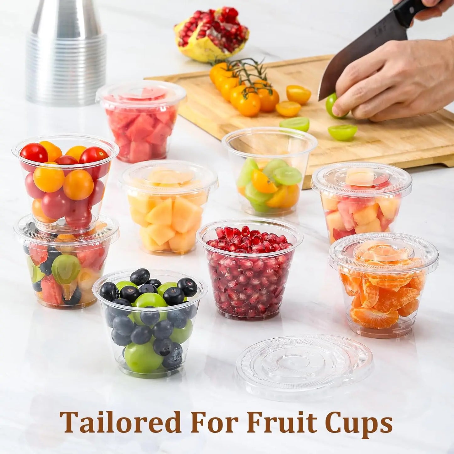 9oz or 270ml Clear Plastic Cups with Lids Disposable Cups with Flat Lids Ideal for Ice Cream,Cold Drinks Fruits Snacks Container Peaceful Pleasures Health and Wellness