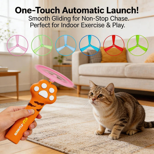 Rechargeable Cat Fetch Toy Launcher with 10 Flying Discs, Interactive Outdoor Indoor Pet Play for Kittens Dogs, Peaceful Pleasures Health and Wellness