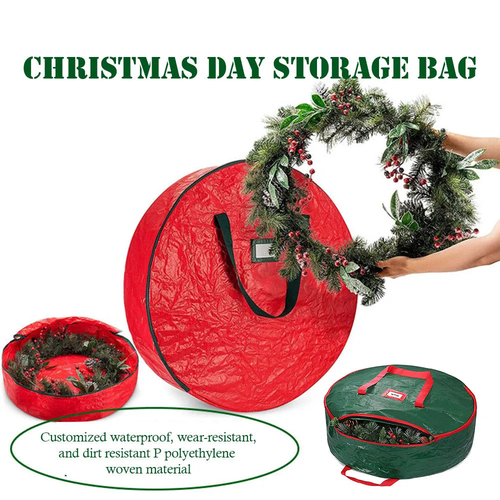 Large Capacity Round Christmas Wreath Storage Bag With Handle Wear-resistant Waterproof Festive Garland Handbag Wreath Storage Peaceful Pleasures Health and Wellness