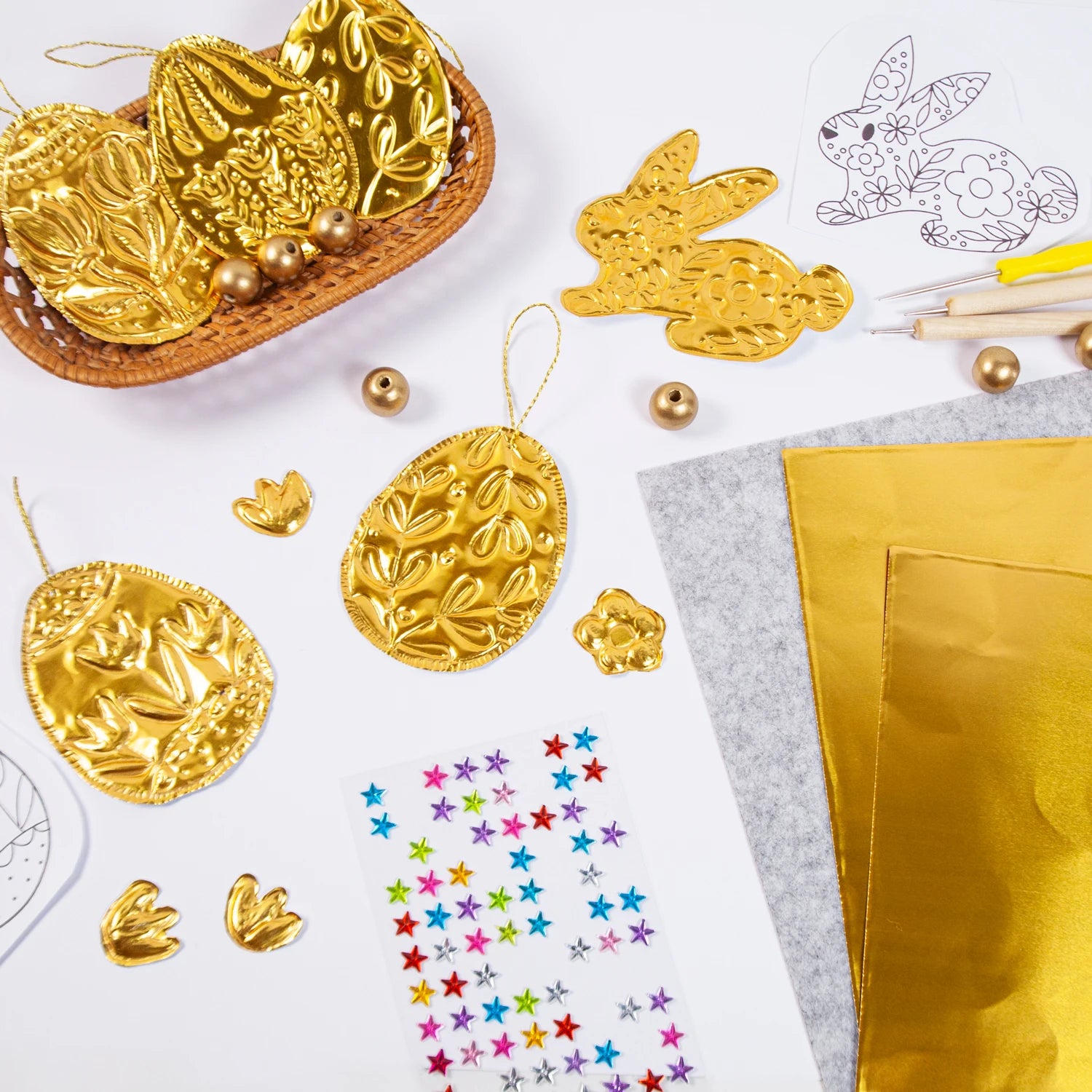 Beginners Easter DIY Craft All Inclusive Set Gold Foil Non Woven Fabric Tools and Decor Accessories for Easter Handmade Projects Peaceful Pleasures Health and Wellness