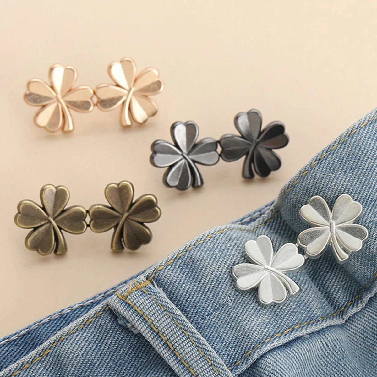 4Pairs Adjustable Waist Tightener Four Leaf Clover Trousers Buckles