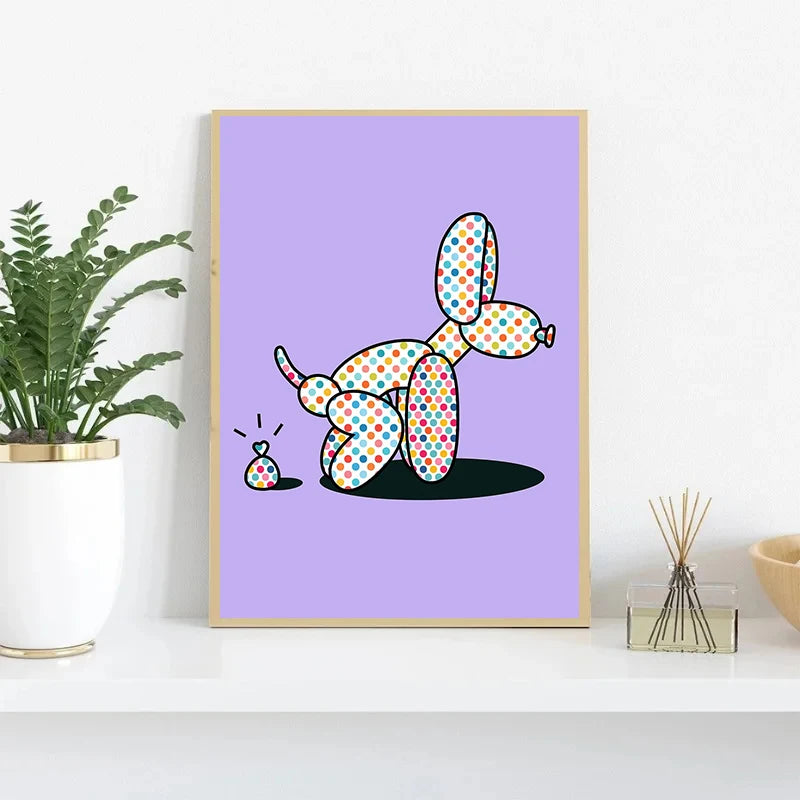 Pink Balloon Dog Canvas Wall Art | Preppy Teen Dorm Room Decor