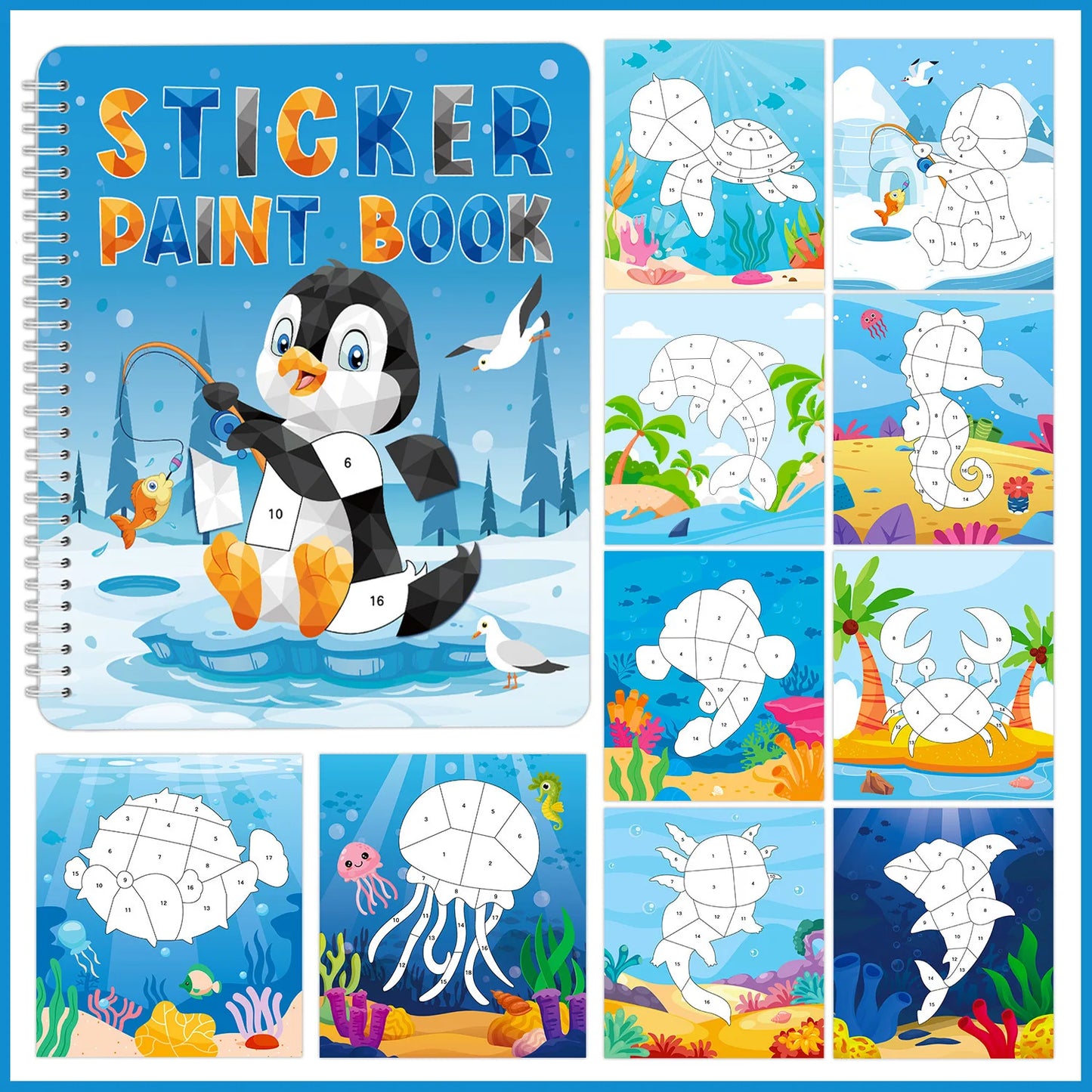 Bview Art Kids DIY Sticker Book Cartoon Animals Dinosaurs Ocean World