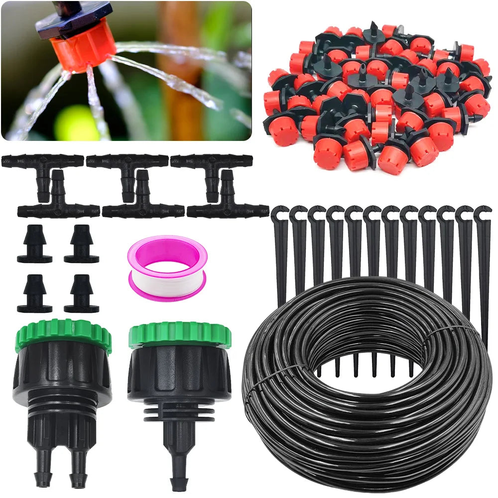 5-50M 1/ 4'' Greenhouse Garden Drip Irrigation Automatic Watering System Kit Nozzles for Bonsai Pot Plant Lawn Flower Vegetable Peaceful Pleasures Health and Wellness