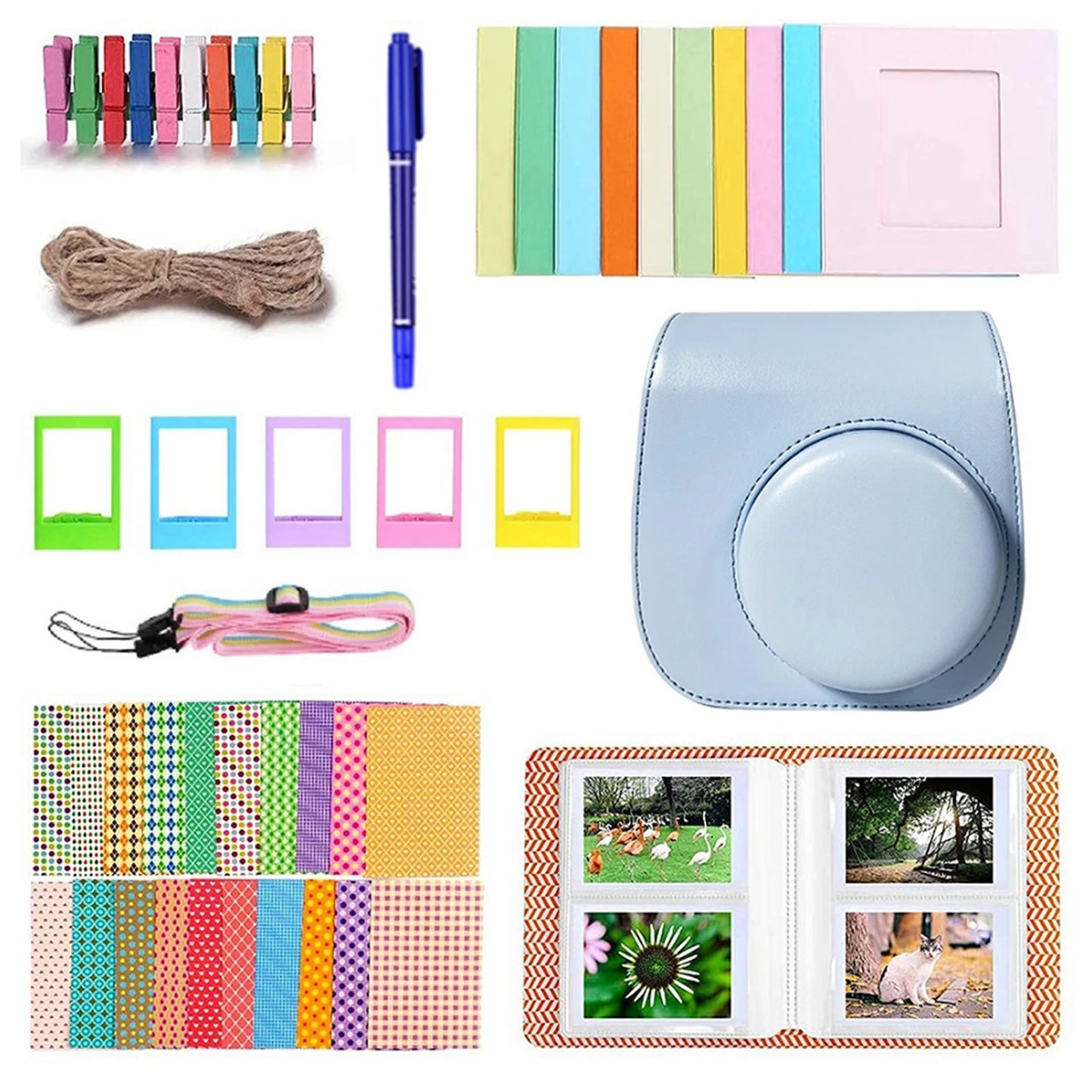 For Instax Mini 12 Protect Carrying Case Anti-Scratch Cameras Protection Bag Retro Flip Camera Bag 8 In 1 Cameras Accessories Peaceful Pleasures Health and Wellness Light Blue