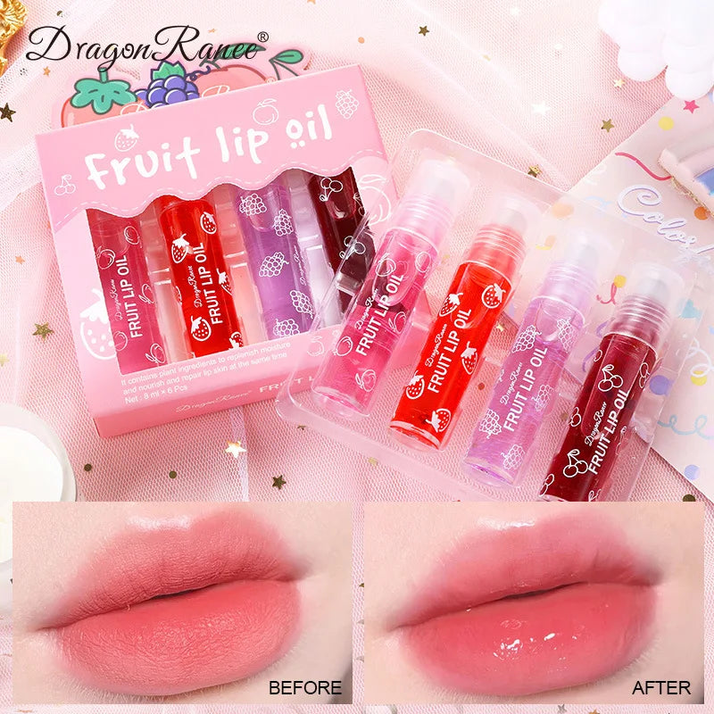 4-Pack Roll-On Fruit Lip Oil – Hydrating & Moisturizing Gloss Set