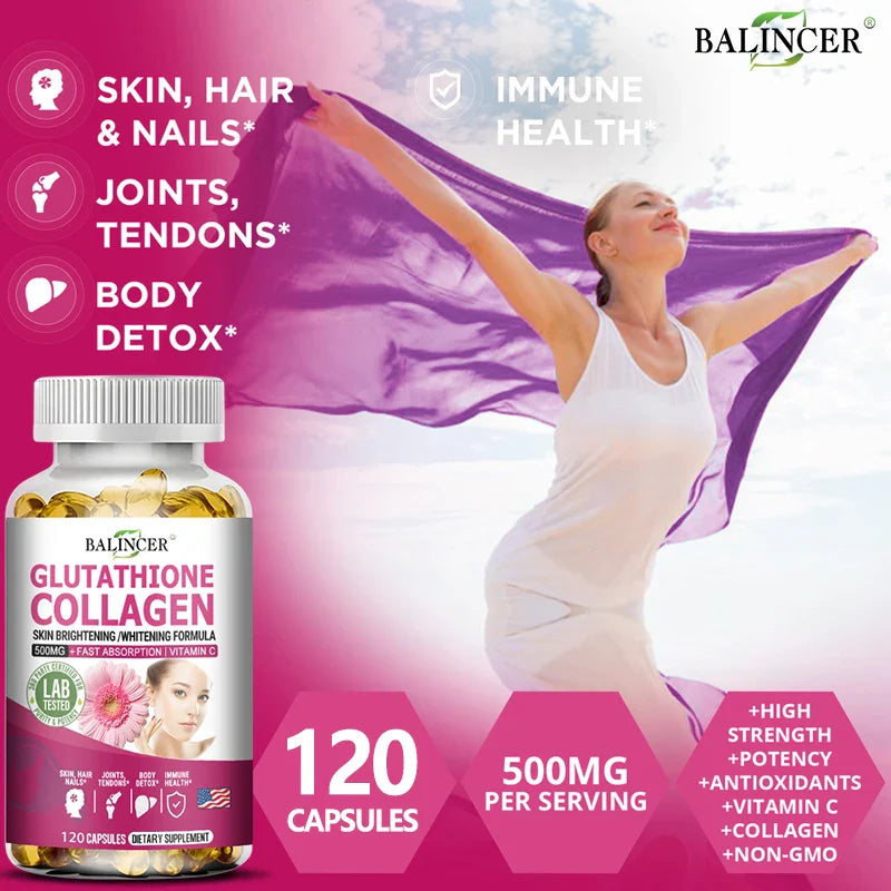 Glutathione 500mg Supplement – Collagen & Antioxidant Support
