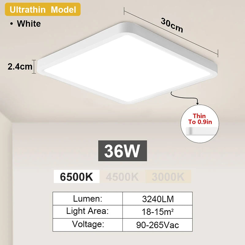 Square Ultrathin LED Ceiling Light 24W 36W – Dimmable Modern