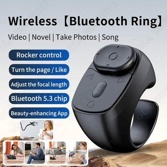 Bluetooth Ring Remote – Page Turner, Camera Shutter & Scroller