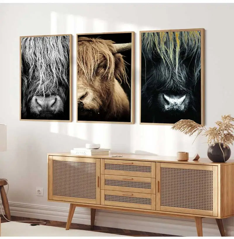 Scottish Highland Cattle Canvas Wall Art | Modern Animal Print