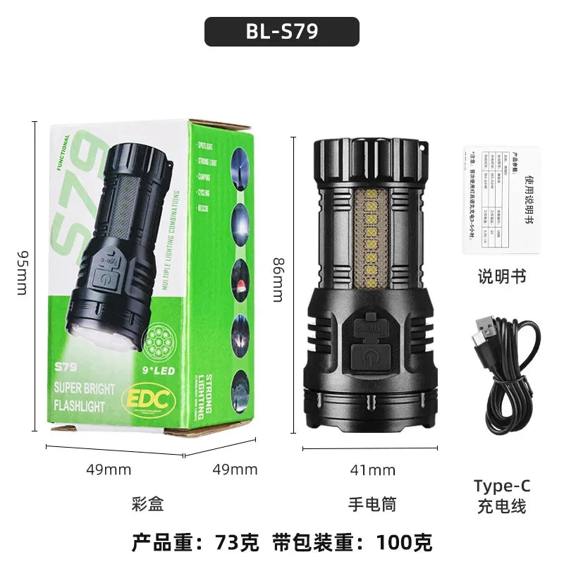 KDULIT 9-LED Mini Rechargeable Flashlight 1500LM Pocket Torch