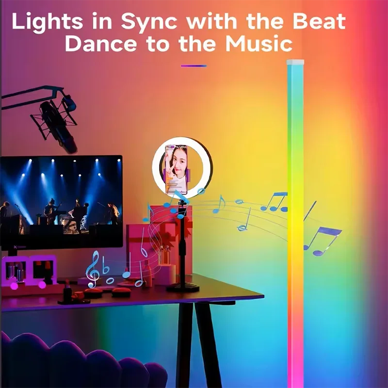 RGB LED Corner Floor Lamp – App & Remote, RGBIC Lighting