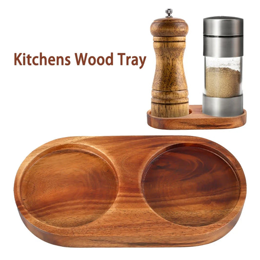 Kitchen Storage Holder Salt and Pepper Mill Tray Multipurpose Wood Tray bracket Pepper Mill Holder Salt Grinder Base Accessories Peaceful Pleasures Health and Wellness