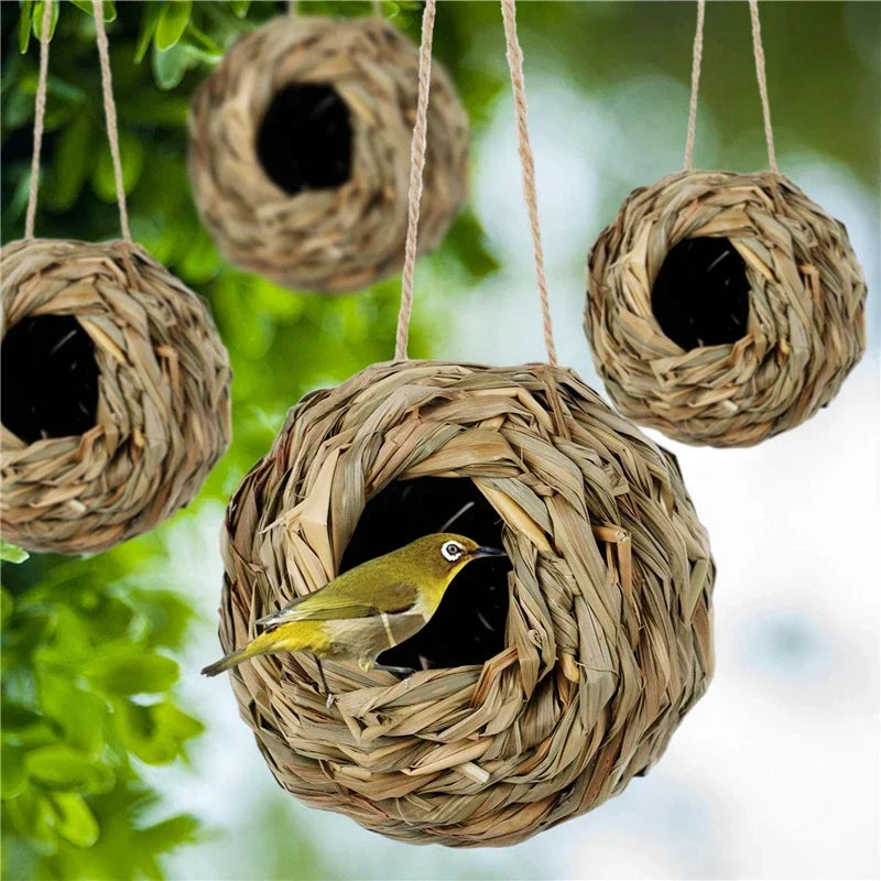 Handwoven Reed Grass Hanging Bird Nest House | Natural Birdhouse
