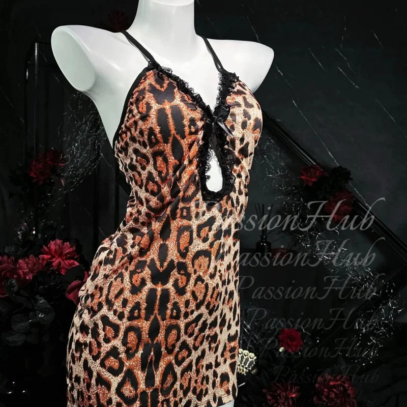 Leopard Lace Hip Wrap Dress – Soft Breathable Women's Loungewear