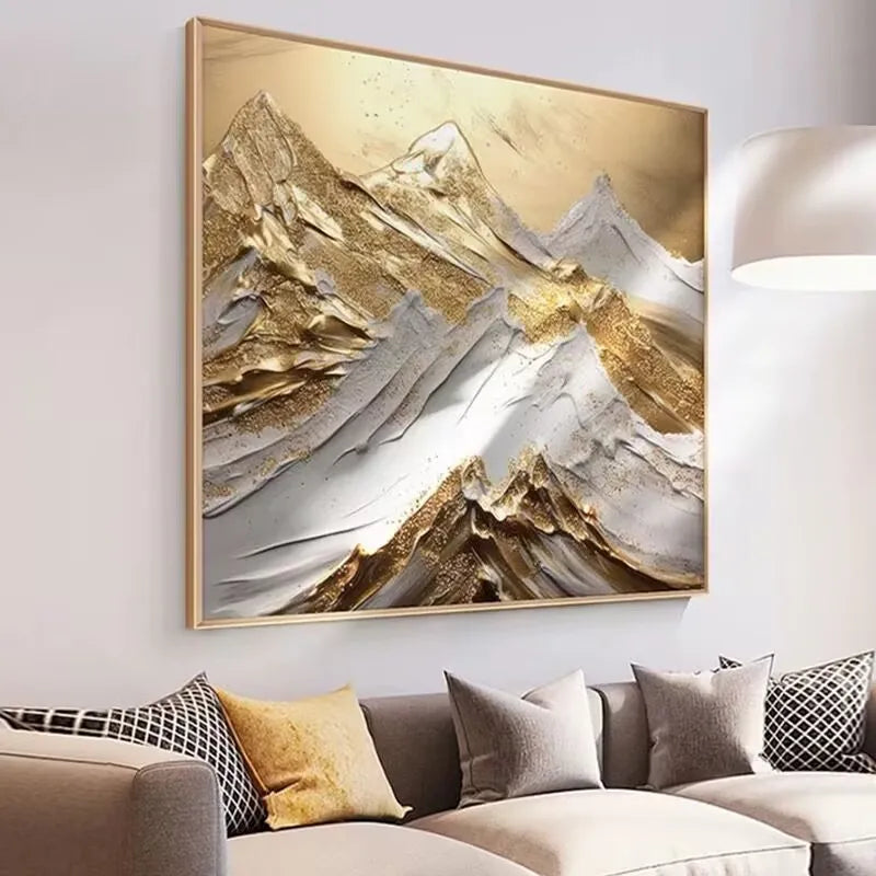 Thick Gold Foil Texture Mountain Peak Handmade Oil Painting Modern Living Room Decoration Painting Dining Room Hanging Painting Peaceful Pleasures Health and Wellness