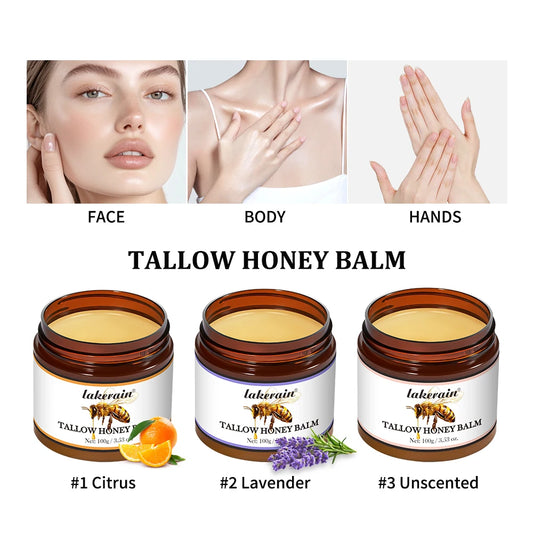 Honey Tallow Balm Beef Tallow Balm Moisturizing Cream for Soft Smooth Skin Handmade All-Natural Moisturizer Antioxidant Skincare Peaceful Pleasures Health and Wellness