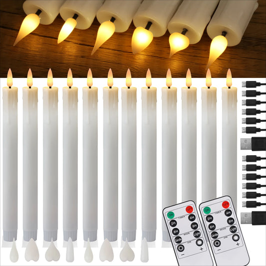 12/24pc Pack LED Rechargeable Flameless Taper Candle Battery Operated with Remote Electric Tea Light Christmas Window Home Decor Peaceful Pleasures Health and Wellness