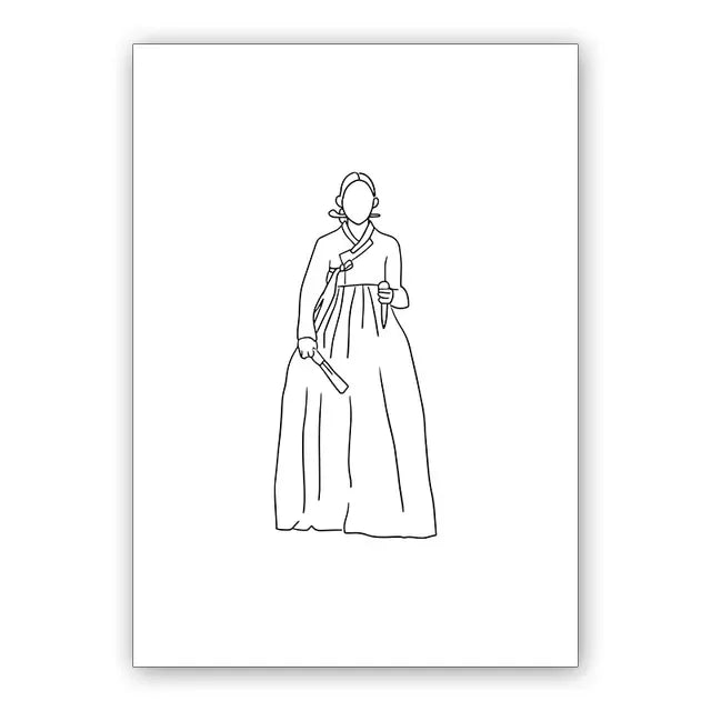 Korean Hanbok Traditional Canvas Wall Art | Vintage Asian Poster