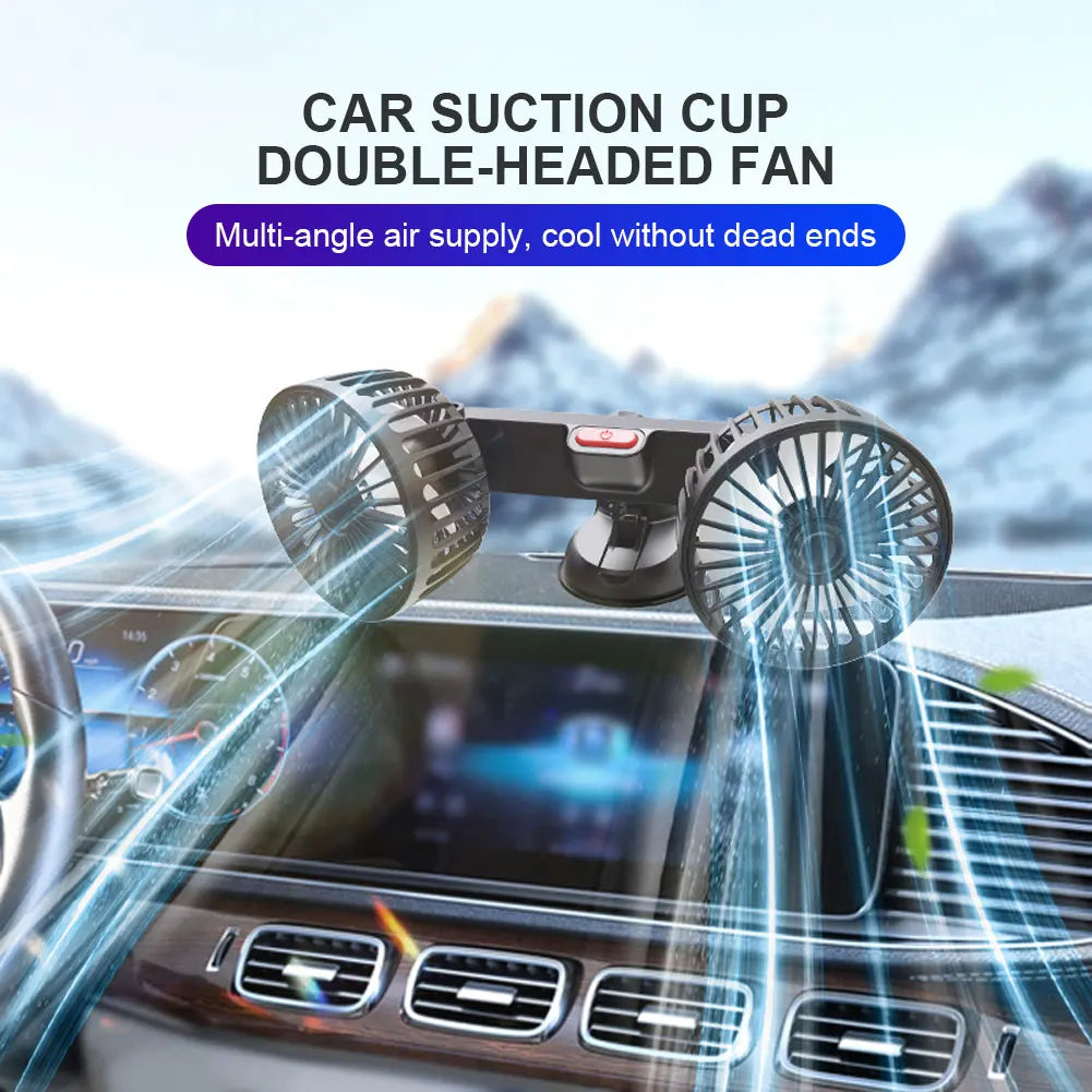 USB Dual Head Car Fan | 360° Rotation 3-Speed Vehicle Cooler Peaceful Pleasures Health and Wellness