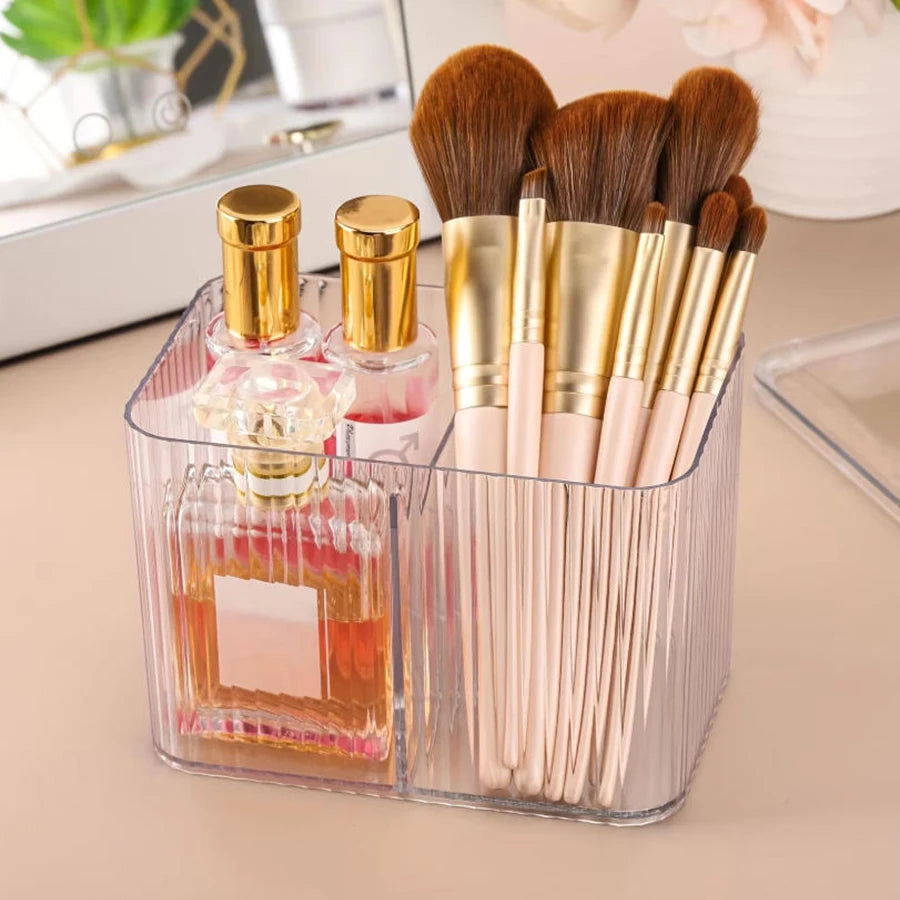 Q-Tips Holder & Bathroom Organizer – 3-Grid Apothecary Jar for Cotton Balls & Swabs